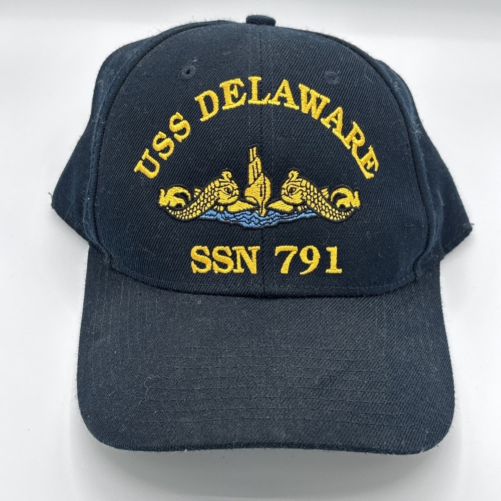 USS Delaware SSN-791 Ball‎ Cap Submarine Silver Dolphins Navy Sub Vet Hat BLUE